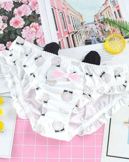 Charming Ruffled Satin Heart Print Panties for Women - Delightfully Cute Seamless Underwear