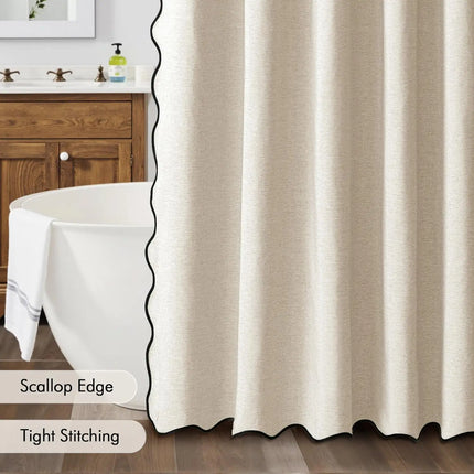 Waterproof Faux Linen Shower Curtain with Scalloped Edge – 14 Colours
