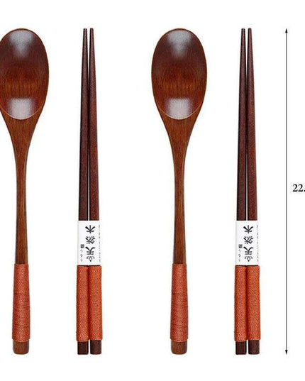 Stylish Wooden Utensil Collection: Premium Long Handle Soup Spoon & Elegant Chopsticks for Authentic Asian Dining