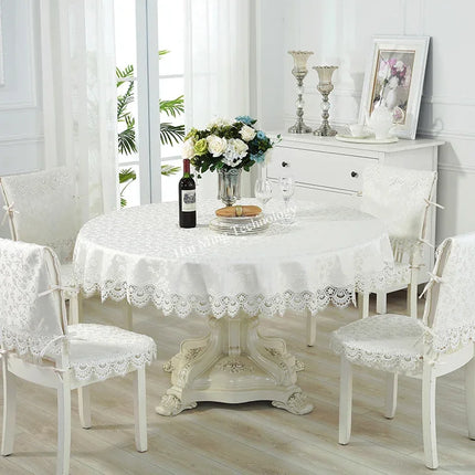 Cream European Luxury Flora Embroidered Jacquard Tablecloth 100 Polyester