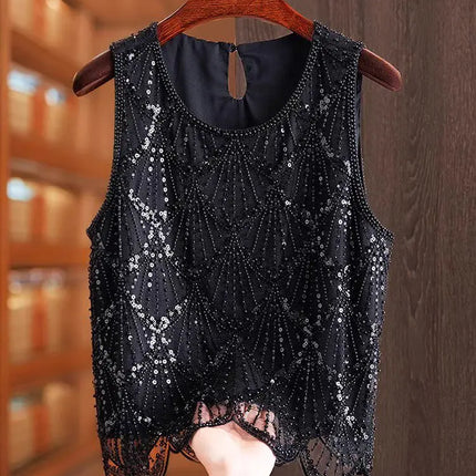 Women's Sleeveless Beaded & Sequined Blouse