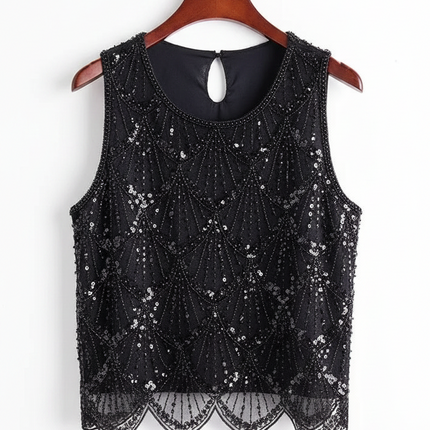 Women's Sleeveless Beaded & Sequined Blouse