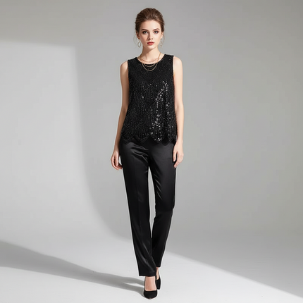 Women's Sleeveless Beaded & Sequined Blouse