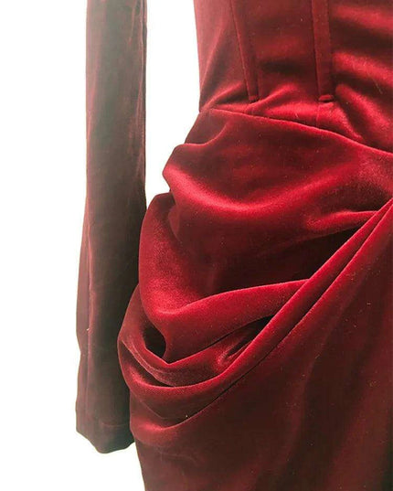 Chic Velvet Long Sleeve Cross-Front Dress with Zipper Detail for Women