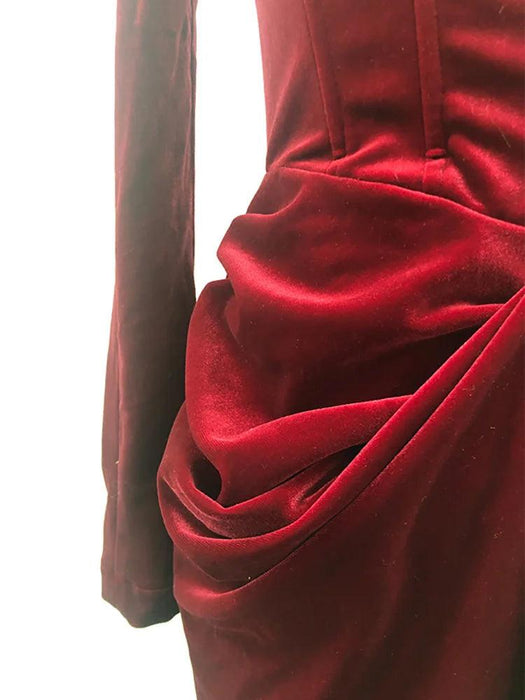 Chic Velvet Long Sleeve Cross-Front Dress with Zipper Detail for Women