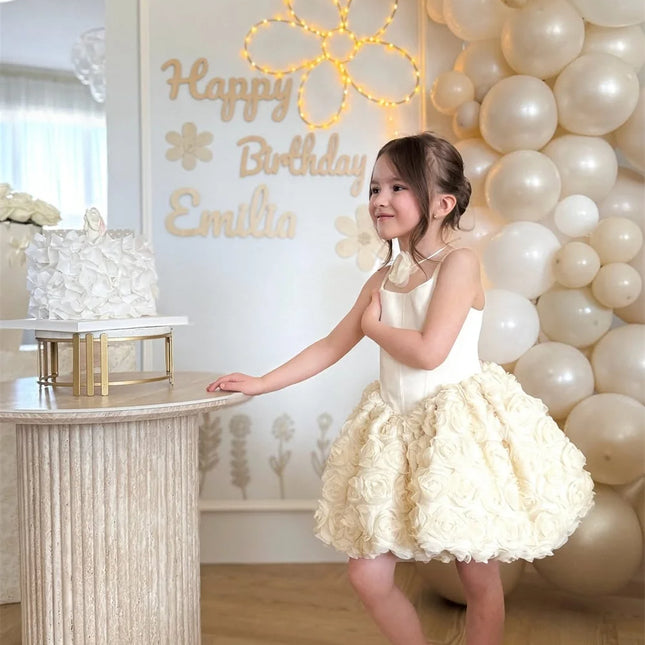 3D Flower A-Line Girls Party Dress — Birthday, Wedding & Prom