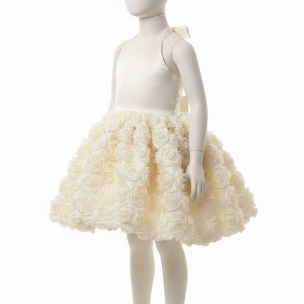 Mouzhatee Girls' A-Line 3D Rose Flower Party Dress — Custom Fit for Birthday, Wedding & Prom