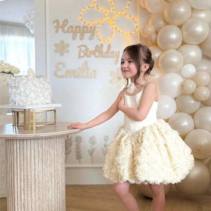Mouzhatee Girls' A-Line 3D Rose Flower Party Dress — Custom Fit for Birthday, Wedding & Prom