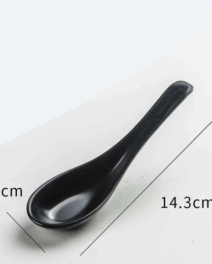 Sophisticated Black Melamine Serving Spoon with Elegant Japanese Porcelain Motif