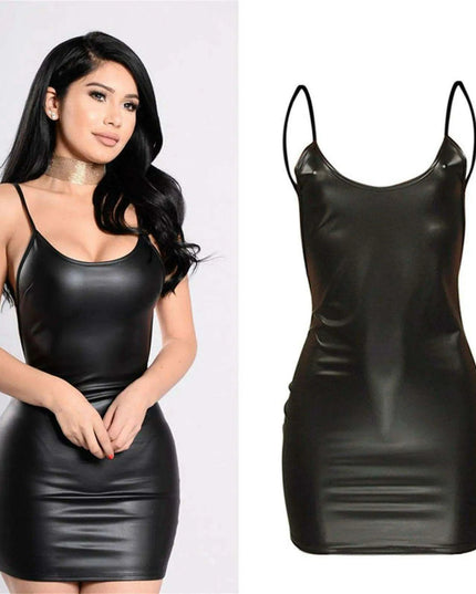Alluring Faux Leather Halter Night Out Dress - Perfect for Women