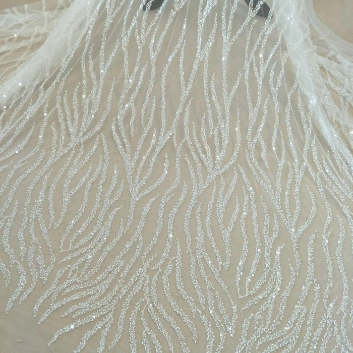 Luxurious Beaded Sequin Lace Fabric for Wedding Dresses - 130cm Wide, Available by the Yard