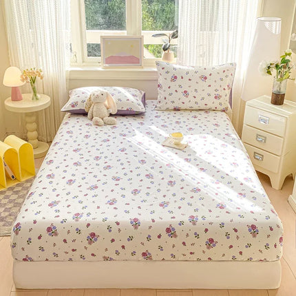 Housewear Cotton Fitted Sheet - Soft, Comfortable, Elastic Band, Print