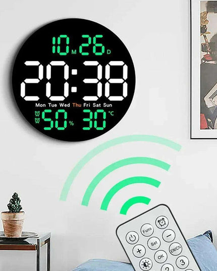 Digital LED Wall Clock with Remote Control, Dual Alarms, Calendar, and Temperature Display for Stylish Home Decor - Adjustable Brightness