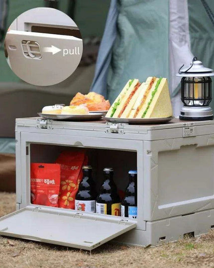 Multi-Functional Outdoor Gear Organizer with Integrated Table Access