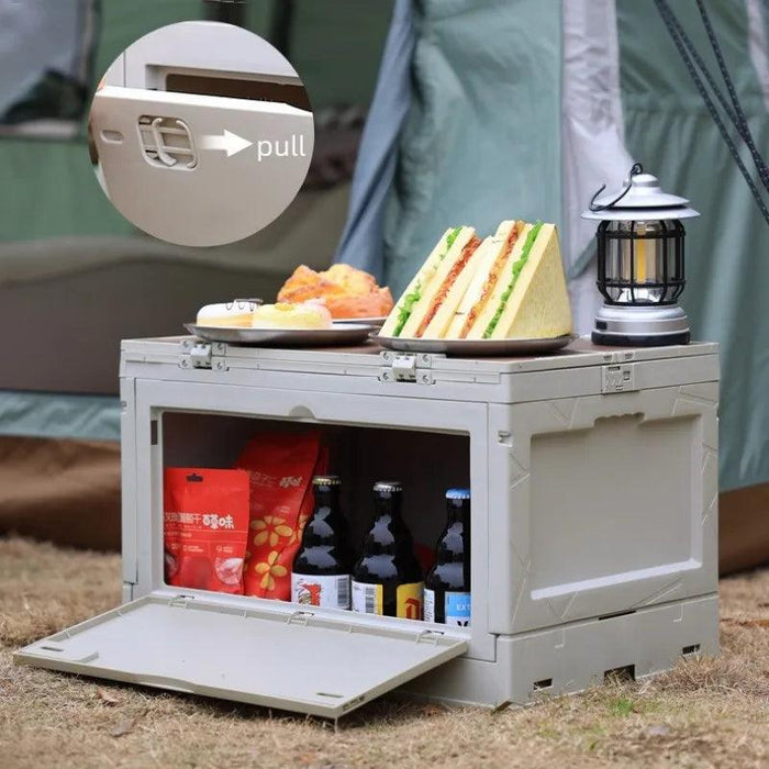 Multi-Functional Outdoor Gear Organizer with Integrated Table Access