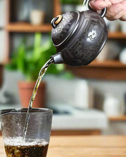 Handcrafted Authentic Purple Clay Teapot - 180ml Traditional Black Mud Kettle for Authentic Tea Brewing Experience