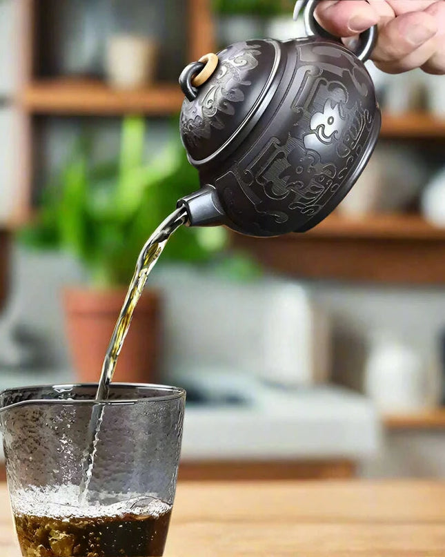 Handcrafted Authentic Purple Clay Teapot - 180ml Traditional Black Mud Kettle for Authentic Tea Brewing Experience