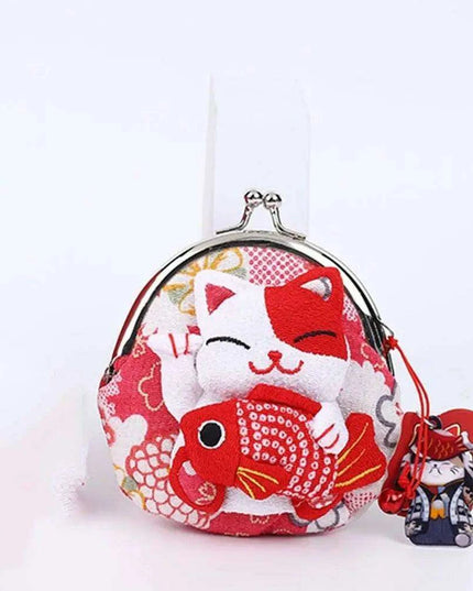 Floral Maneki Neko Coin Purse - Japanese Lucky Cat Wallet for Everyday Elegance