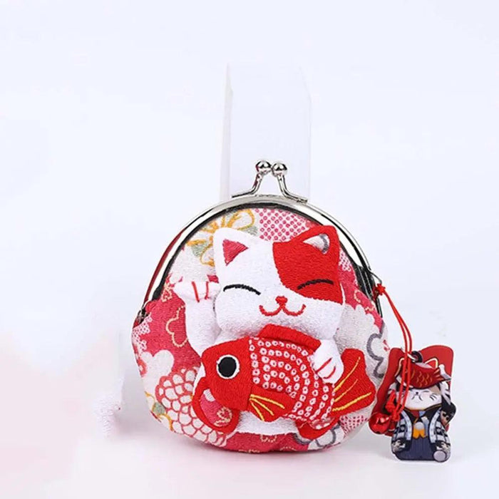 Floral Maneki Neko Coin Purse - Japanese Lucky Cat Wallet for Everyday Elegance