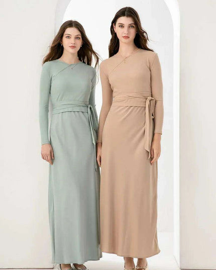 High-Stretch Ribbed Wrap Top & Matte Satin Maxi Dress Ensemble for Women