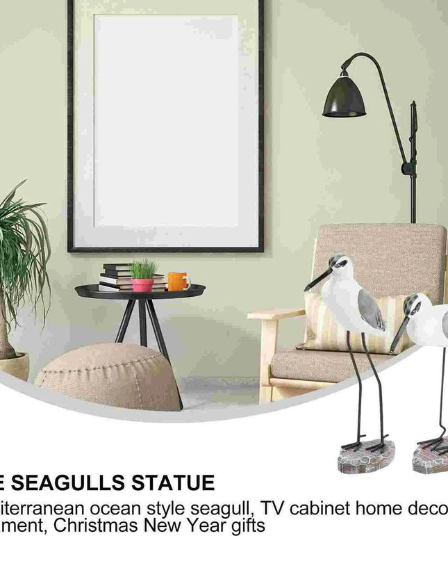 Coastal Bliss Wooden Seabird Figurine Set - Elegant Nautical Accents for Beachy Home Interiors