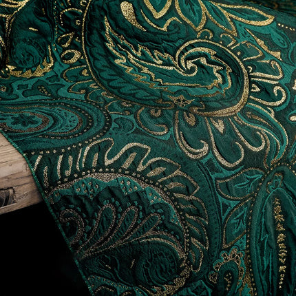 Green Cashew Flower Jacquard Fabric | Ethnic Pattern