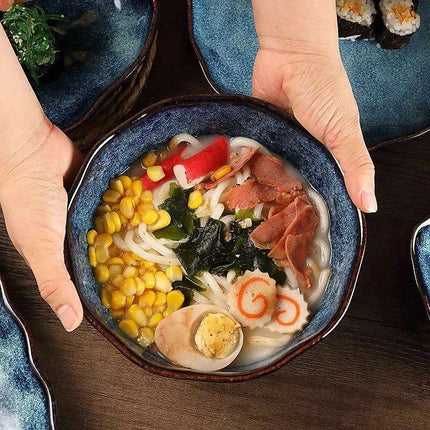 Elegant Nordic Blue Stoneware Dining Set - Safe for Microwave and Dishwasher