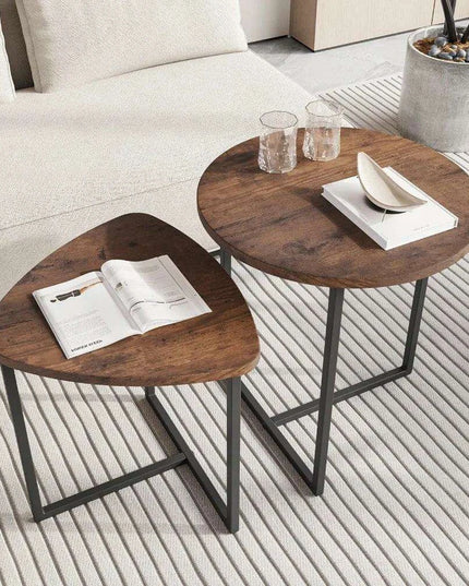 Chic Black Metal Round Nesting Tables Set of 2 with Safety-Crafted Edges for Space Optimization