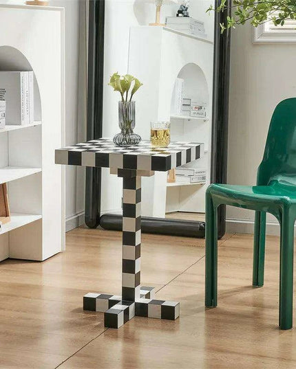 Chic Scandinavian Checkerboard Accent Table - Stylish Addition for Any Room