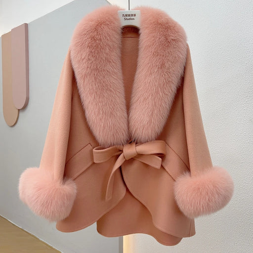 Fox Fur Cape: Luxurious Korean Style Winter Coat for Women