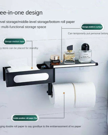 Wall-Mounted Rotating Tissue Paper Holder with Built-in Storage Organizer