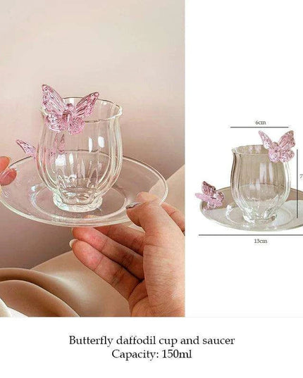 Charming Floral Butterfly Glass Teacup Set - Perfect for Elegant Tea Events