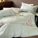 Luxurious 1000TC Egyptian Cotton Floral Embroidered Bedding Set - Cream, Pink, and Green Duvet Cover, Sheet, and Pillowcases