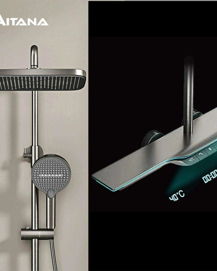 Elegant Gunmetal LED Shower System with Smart Temperature Management and Dual Control Features
