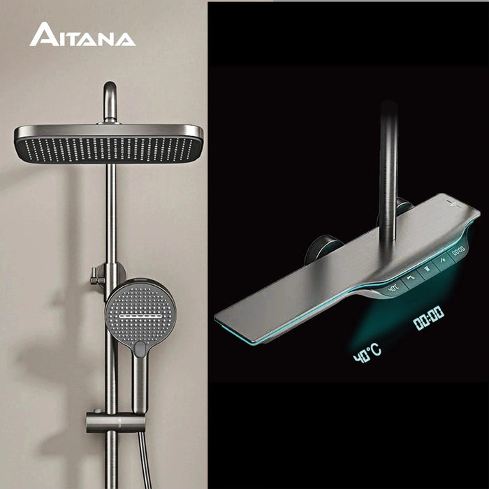 Digital Luxury Brass Gunmetal LED Shower System with Dual Control Faucet
