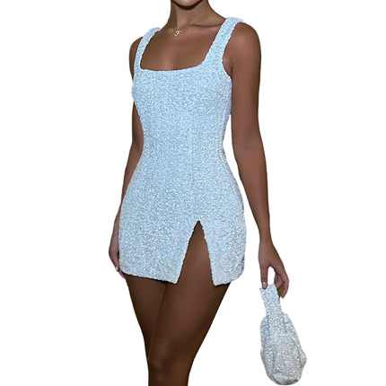 KIDCRKJ Women's Backless Sequin Mini Dress - Colorful Diamond Pattern