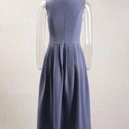 Elegant High Split Pleated Evening Dress with Zipper Waist for Women