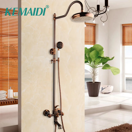 KEMAIDI Solid Brass Bathroom Shower Systerm Bathtub Mixer Rainfall Hand Shower & Spray Shower Facuet Rose Golden Shower Faucet kemaidi-solid-brass-bathroom-shower-systerm-bathtub-mixer-rainfall-hand-shower-spray-shower-facuet-rose-golden-shower-faucet