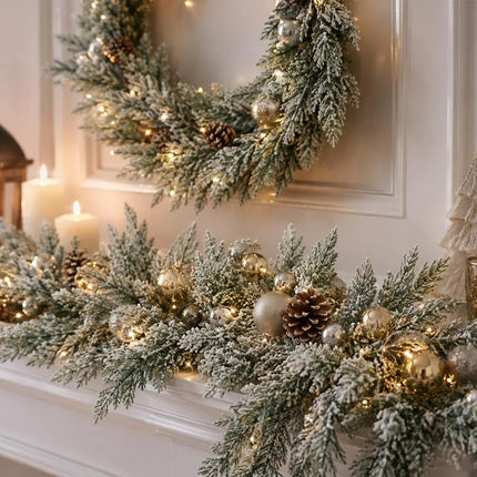 Snow-Flocked Artificial Pine Picks with Flexible Stems for Christmas Decor