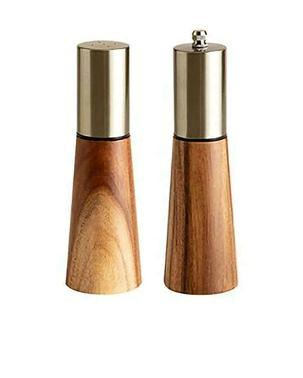 Elegant Acacia Wood and Stainless Steel Spice Grinder Duo - Tailored Grinding for Culinary Excellence