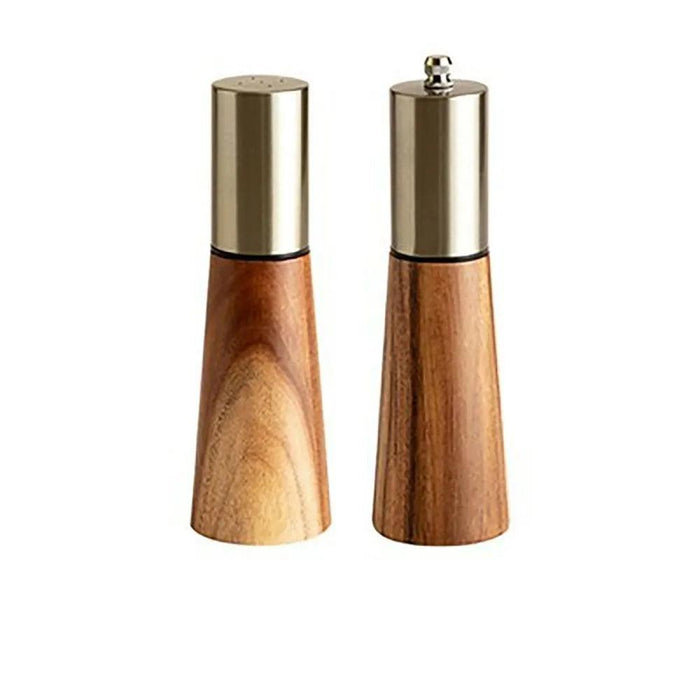 Elegant Acacia Wood and Stainless Steel Spice Grinder Duo - Tailored Grinding for Culinary Excellence