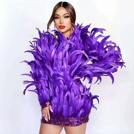Purple Feathered Backless Mini Dress for Dazzling Night Out