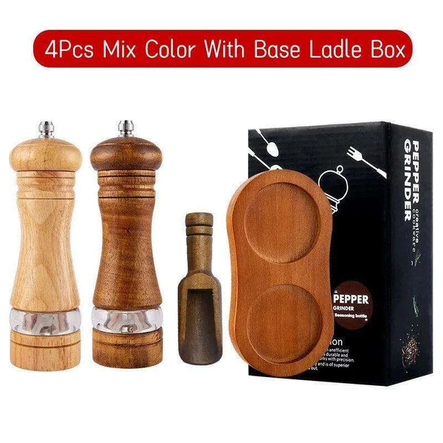 Vintage Handcrafted Wooden Spice Mill Set - 6-Inch Gourmet Salt and Pepper Grinders
