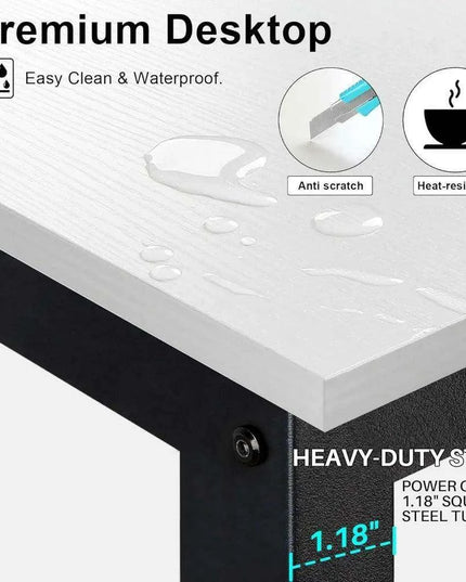 Modern White Office Desk with Hutch and 3-Tier Bookshelf for Stylish Workspace Efficiency