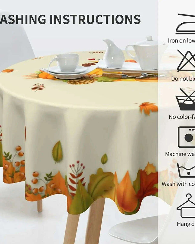 Thanksgiving Autumn Elegance Round Tablecloth | 60 Inch Turkey Harvest Design