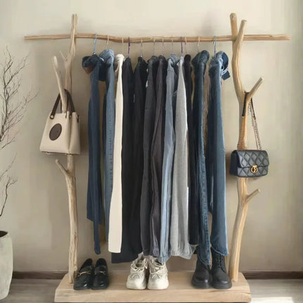 Hongding2 Japandi Style Clothes Rack - Stylish Wood Design & Display