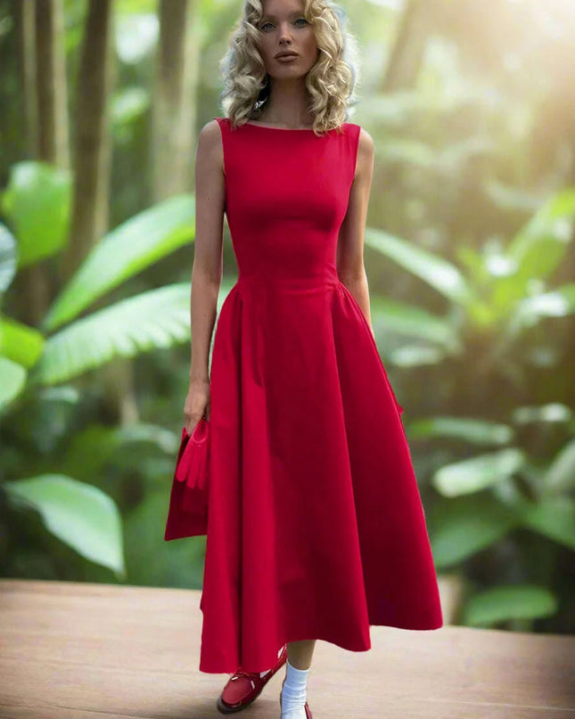 Sleeveless A-line Maxi Gown - Elegant Backless High Waist Dress