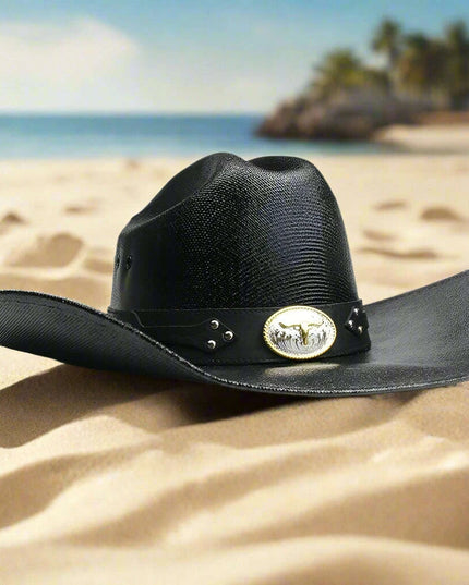 Classic Waterproof Cowboy Hat with Unique Cowhead Detail - Trendy Straw Sun Protection Accessory