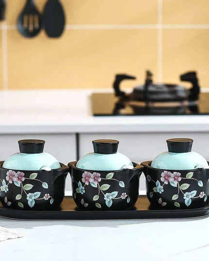 Sophisticated Ceramic Spice Organizer Set - Stew Cup, Oil Dispenser, and Sauce Holder