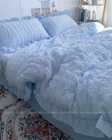 Kawaii Seersucker Ruffled Lace Bedding Collection